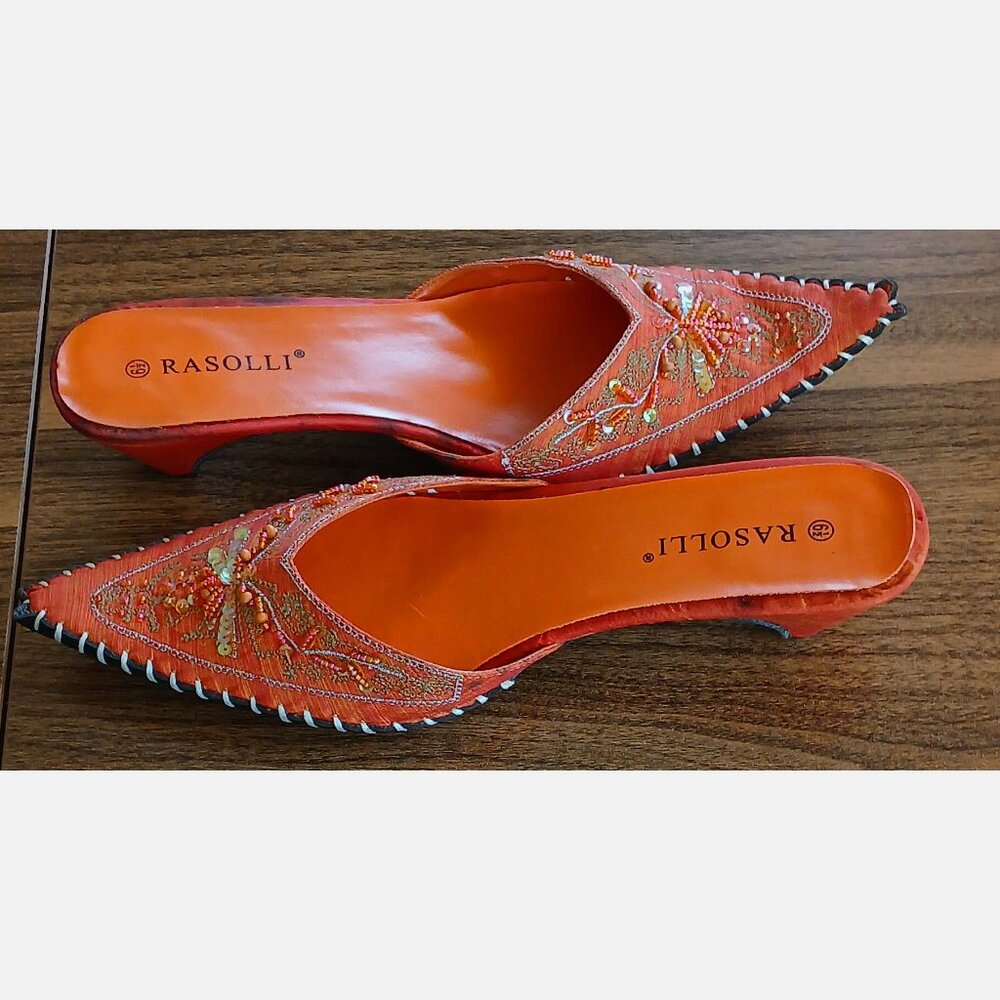 Rasolli Orange Embellished Mule Slides size 6 1/2"
